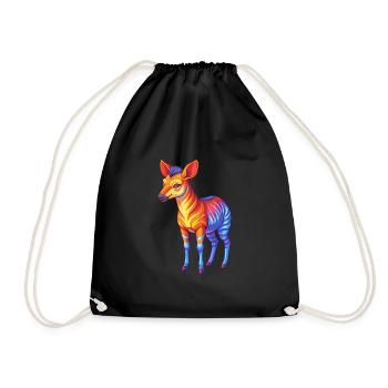 Okapi Colorful Kawaii Cartoon Character Clipart - Drawstring Bag - black - Front