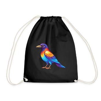 Magpie Colorful Kawaii Cartoon Character Clipart - Drawstring Bag - black - Front