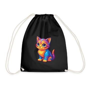 Kitten Colorful Kawaii Cartoon Character Clipart - Drawstring Bag - black - Front
