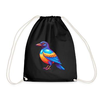 Magpie Colorful Kawaii Cartoon Character Bird - Drawstring Bag - black - Front