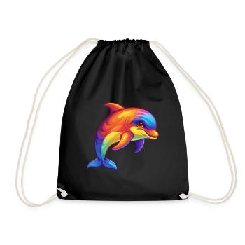 Porpoise Colorful Kawaii Cartoon Sea Animal - Drawstring Bag - black - Front