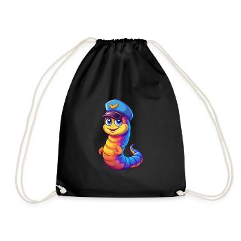 Marine Wurm Bunt Kawaii Cartoon Meerestier - Turnbeutel - Schwarz - Vorne
