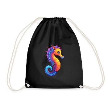 Seepferdchen Buntes Kawaii Cartoon Meerestier - Turnbeutel - Schwarz - Vorne