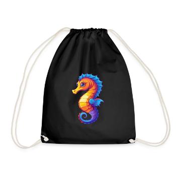Seepferdchen Buntes Kawaii Cartoon Meerestier - Turnbeutel - Schwarz - Vorne