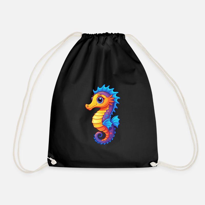 Pygmäen Seepferdchen Buntes Kawaii Cartoon Meerestier - Turnbeutel - Schwarz
