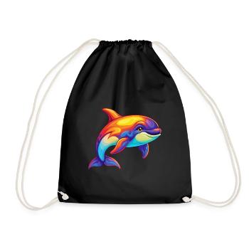 Orca Buntes Kawaii Cartoon Meerestier - Turnbeutel - Schwarz - Vorne