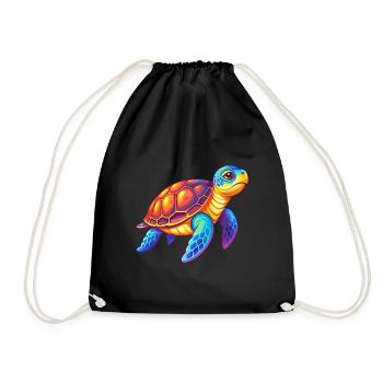 Hawksbill Turtle Colorful Kawaii Cartoon Clipart - Drawstring Bag - black - Front