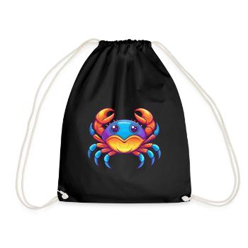 Crab Colorful Kawaii Cartoon Sea Animal - Drawstring Bag - black - Front