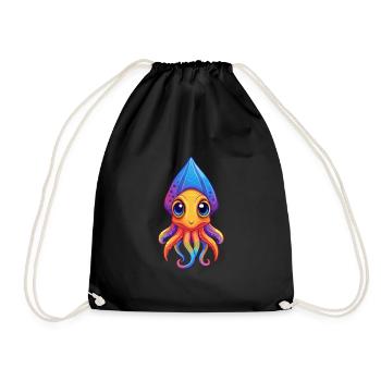 Bottletail Squid Colorful Kawaii Cartoon Clipart - Drawstring Bag - black - Front