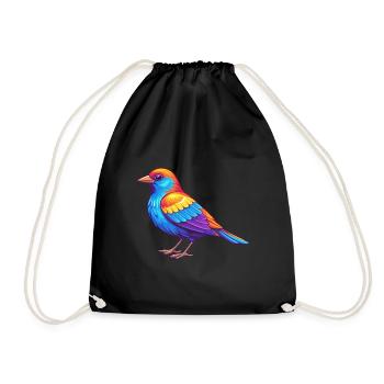 Red Winged Blackbird Colorful Kawaii Cartoon - Drawstring Bag - black - Front