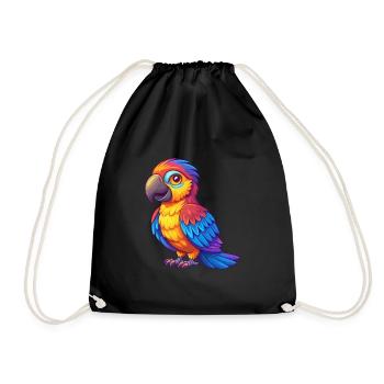 Parrot Colorful Kawaii Cartoon Character Bird - Drawstring Bag - black - Front