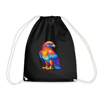 Hawk Colorful Kawaii Cartoon Character Bird - Drawstring Bag - black - Front