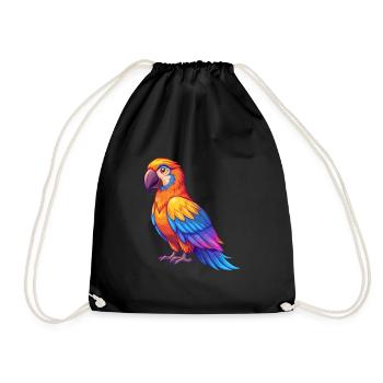 Parrot Colorful Kawaii Cartoon Character Bird - Drawstring Bag - black - Front