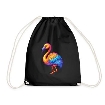 Flamingo Colorful Kawaii Cartoon Character Bird - Drawstring Bag - black - Front