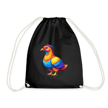 Moorhuhn Bunte Kawaii Cartoon Figur Vogel - Turnbeutel - Schwarz - Vorne
