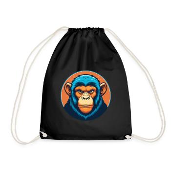 Chimpanzé mignon Kawaii dessin animé Animal Animal Logo - Sac de sport léger - noir - Devant