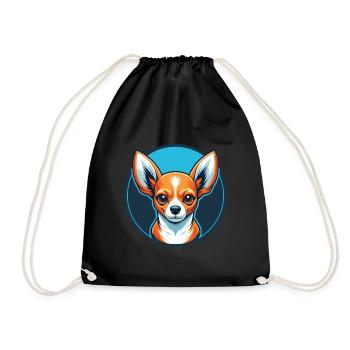 Chihuahua Dog Cute Kawaii Cartoon Animal Pet Logo - Drawstring Bag - black - Front