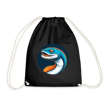 Anguille mignon kawaii dessin animé Clipart Animal Pet Logo - Sac de sport léger - noir - Devant