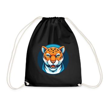 Jaguar Cute Kawaii Cartoon Clipart Animal Pet Logo - Drawstring Bag - black - Front