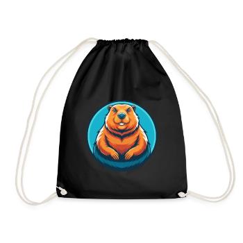 Groundhog Cute Kawaii Cartoon Animal Pet Logo - Drawstring Bag - black - Front
