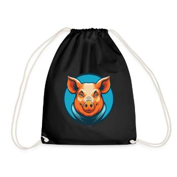 Schwein Niedlich Kawaii Cartoon Clipart Tier Haustier Logo - Turnbeutel - Schwarz - Vorne