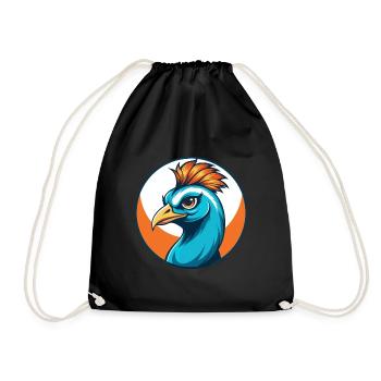 Peacock Cute Funny Kawaii Cartoon Animal Pet Logo - Drawstring Bag - black - Front