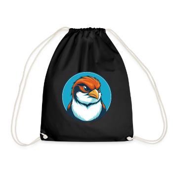Sparrow Cute Funny Kawaii Cartoon Animal Pet Logo - Drawstring Bag - black - Front