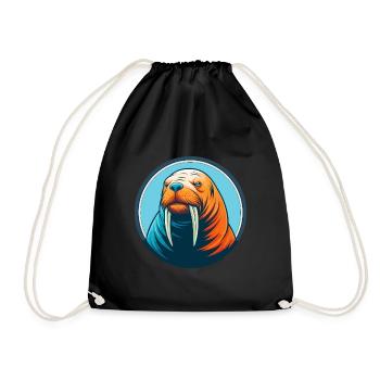 Walrus Cute Kawaii Cartoon Clipart Animal Pet Logo - Drawstring Bag - black - Front