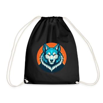 Wolf Cute Kawaii Cartoon Clipart Animal Pet Logo - Drawstring Bag - black - Front