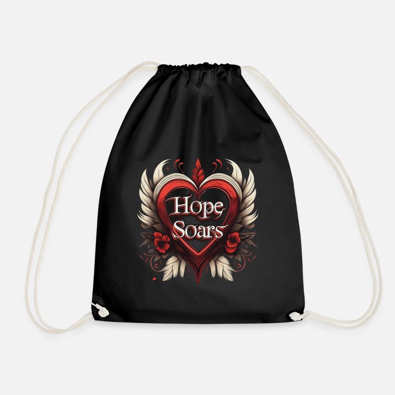 Hope Soars in a Heart with Wings - Drawstring Bag - black