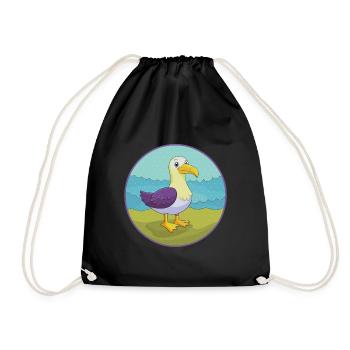 Albatross Cute Kawaii Cartoon Clipart Animal Pet - Drawstring Bag - black - Front