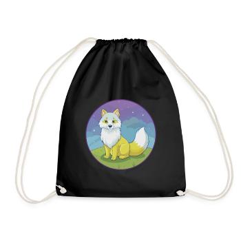 Polarfuchs Niedlich Kawaii Cartoon Clipart Tier Haustier - Turnbeutel - Schwarz - Vorne