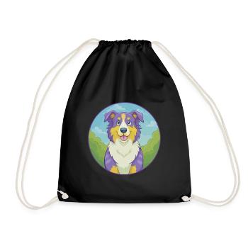 Australian Shepherd Dog Cute Kawaii Cartoon Animal - Drawstring Bag - black - Front