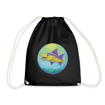 Barracuda mignon Kawaii dessin animé Clipart Animal de compagnie - Sac de sport léger - noir - Devant