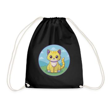 Kitten Cute Kawaii Cartoon Clipart Animal Pet - Drawstring Bag - black - Front