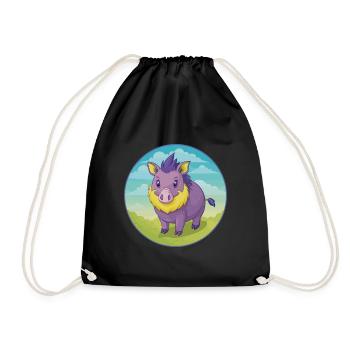 sanglier mignon kawaii dessin animé clipart animal de compagnie - Sac de sport léger - noir - Devant