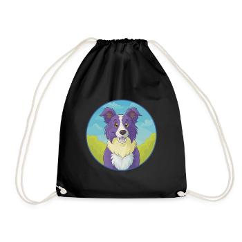 Border Collie Hund Niedliches Kawaii Cartoon Tier Haustier - Turnbeutel - Schwarz - Vorne