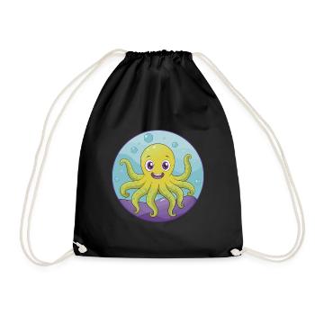 Octopus Cute Kawaii Cartoon Clipart Animal Pet - Drawstring Bag - black - Front