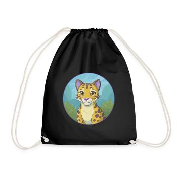Ocelot Cute Kawaii Cartoon Clipart Animal Pet - Drawstring Bag - black - Front
