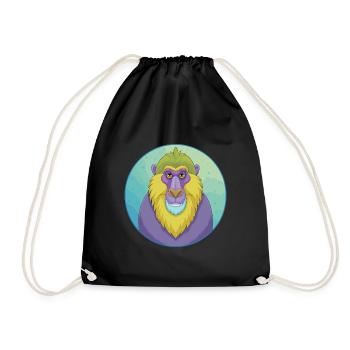 Mandrill Niedliche Kawaii Cartoon Clipart Tier Haustier - Turnbeutel - Schwarz - Vorne