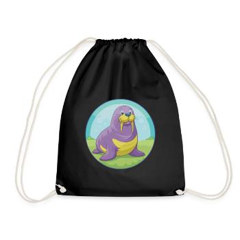 Walrus Cute Kawaii Cartoon Clipart Animal Pet - Drawstring Bag - black - Front