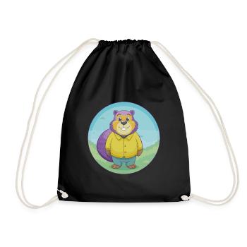 Biber Niedlich Kawaii Cartoon Clipart Tier Haustier - Turnbeutel - Schwarz - Vorne