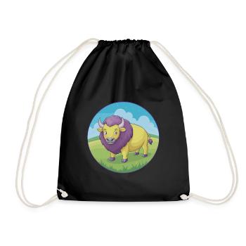 Bison Cute Kawaii Cartoon Clipart Animal Pet - Drawstring Bag - black - Front