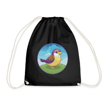 Spatz Niedlich Kawaii Cartoon Clipart Tier Haustier - Turnbeutel - Schwarz - Vorne