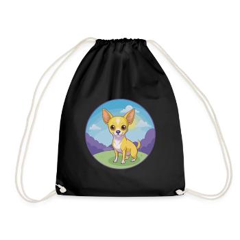Chihuahua Dog Cute Kawaii Cartoon Clipart Animal - Drawstring Bag - black - Front