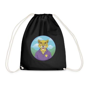 Cougar Cute Kawaii Cartoon Clipart Animal Pet - Drawstring Bag - black - Front