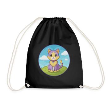 Katze Niedlich Kawaii Cartoon Clipart Tier Haustier - Turnbeutel - Schwarz - Vorne
