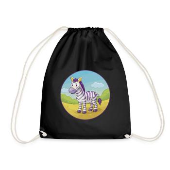 Zebra Cute Kawaii Cartoon Clipart Animal Pet - Drawstring Bag - black - Front