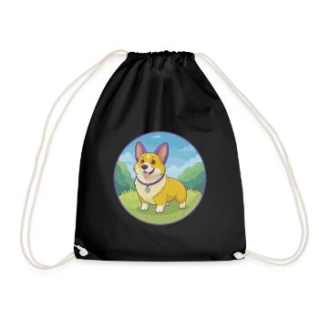 Corgi Dog Cute Kawaii Cartoon Clipart Animal Pet - Drawstring Bag - black - Front