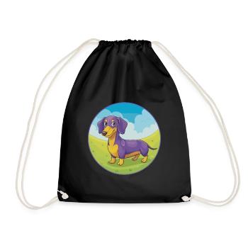 Dachshund Dog Cute Kawaii Cartoon Clipart Animal - Drawstring Bag - black - Front